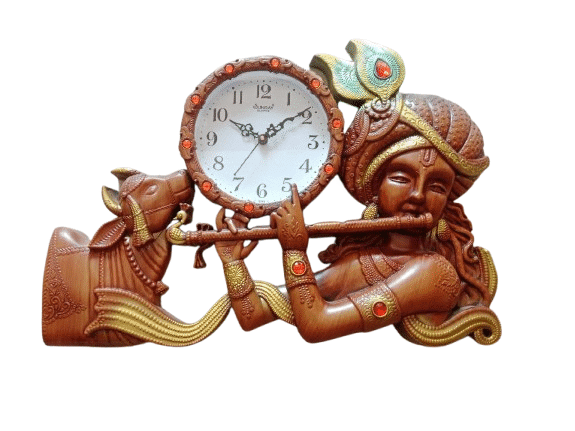 Sunray Quartz Wall Clock | Lord Krishna Playing Flute Design | (14x22) in