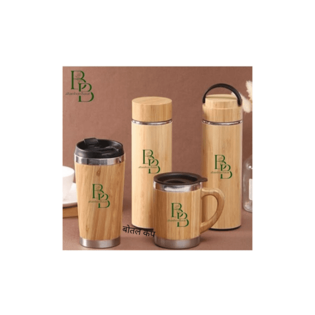 Premium Bamboo Stainless Steel Bottle And Travel Mug Set