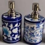 Blue Pottery Bathroom Soap Dispenser Set (pack of 2)