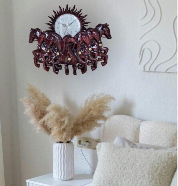Seven Horse's Wall clock With Sun (30x18) inch