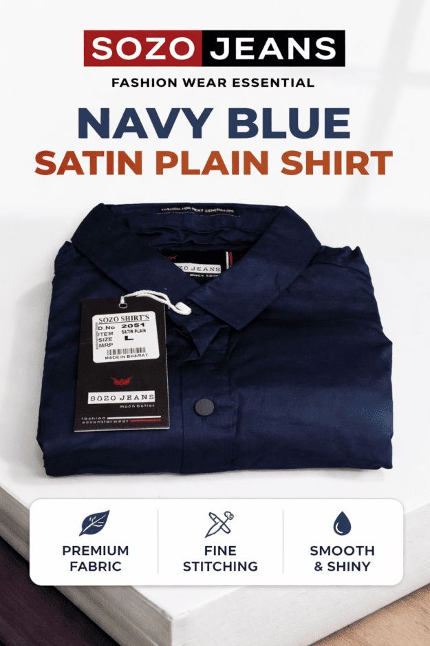 Men’s Navy Blue Satin Plain Shirt – Premium Fabric | Smooth And Shiny Finish
