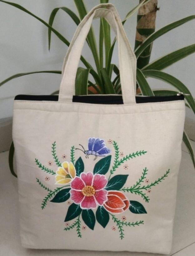 Khadi hand made and hand painted bag