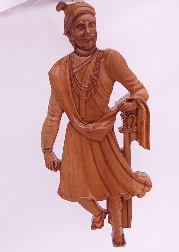 Handcrosted wooden Hand-Carved Wooden Royal Warrior Wall Hanging shivaji maharaj