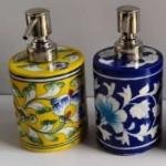 Blue Pottery Bathroom Soap Dispenser Set