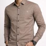 Men’s Brown Satin Plain Casual Shirt (Full Sleeve) (size L)