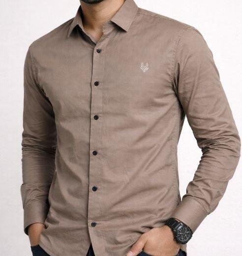 Men’s Brown Satin Plain Casual Shirt (Full Sleeve) (size L)
