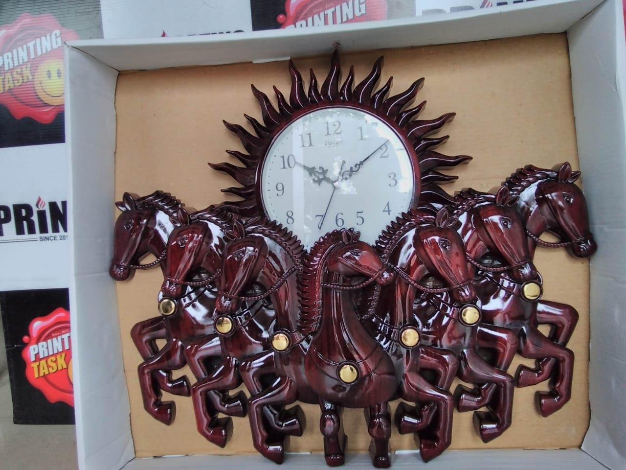 Seven Horse's Wall clock With Sun (30x18) inch