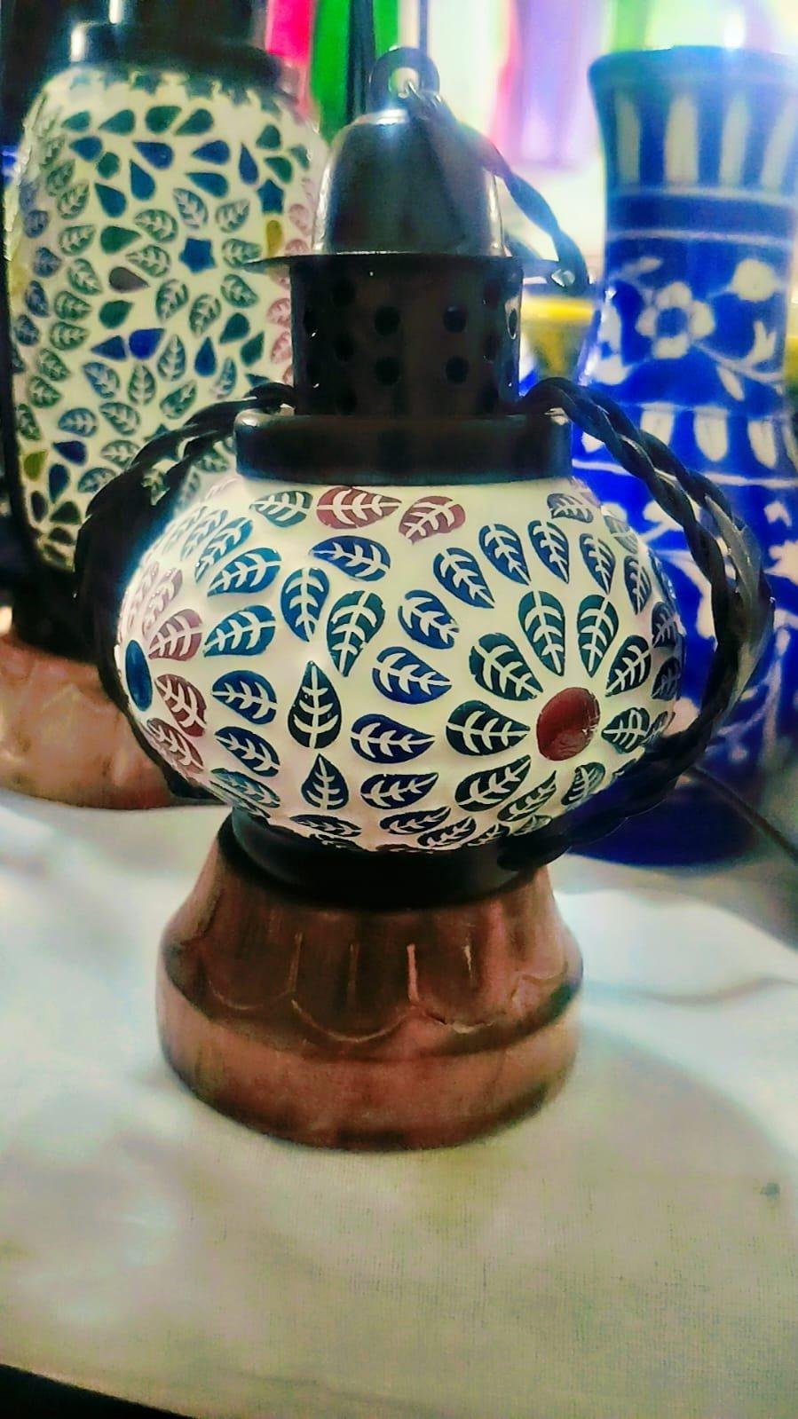 Handcrafted Jaipur Blue Pottery Decorative Lamp/ lalten