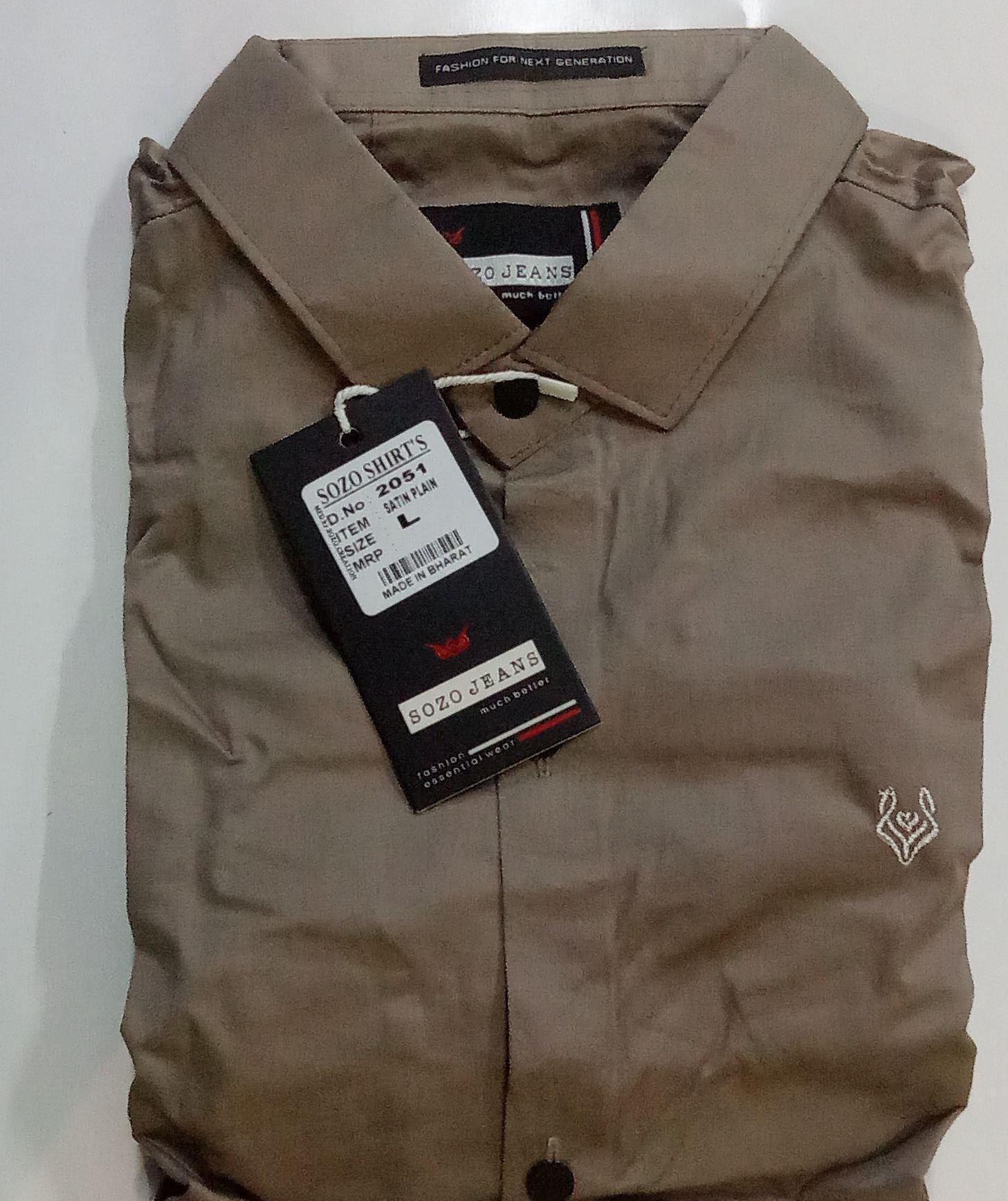Men’s Brown Satin Plain Casual Shirt (Full Sleeve) (size L)