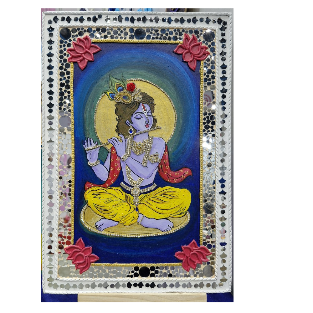 Handmade Lord Krishna Mirror Art Wall Decor (18"×14")