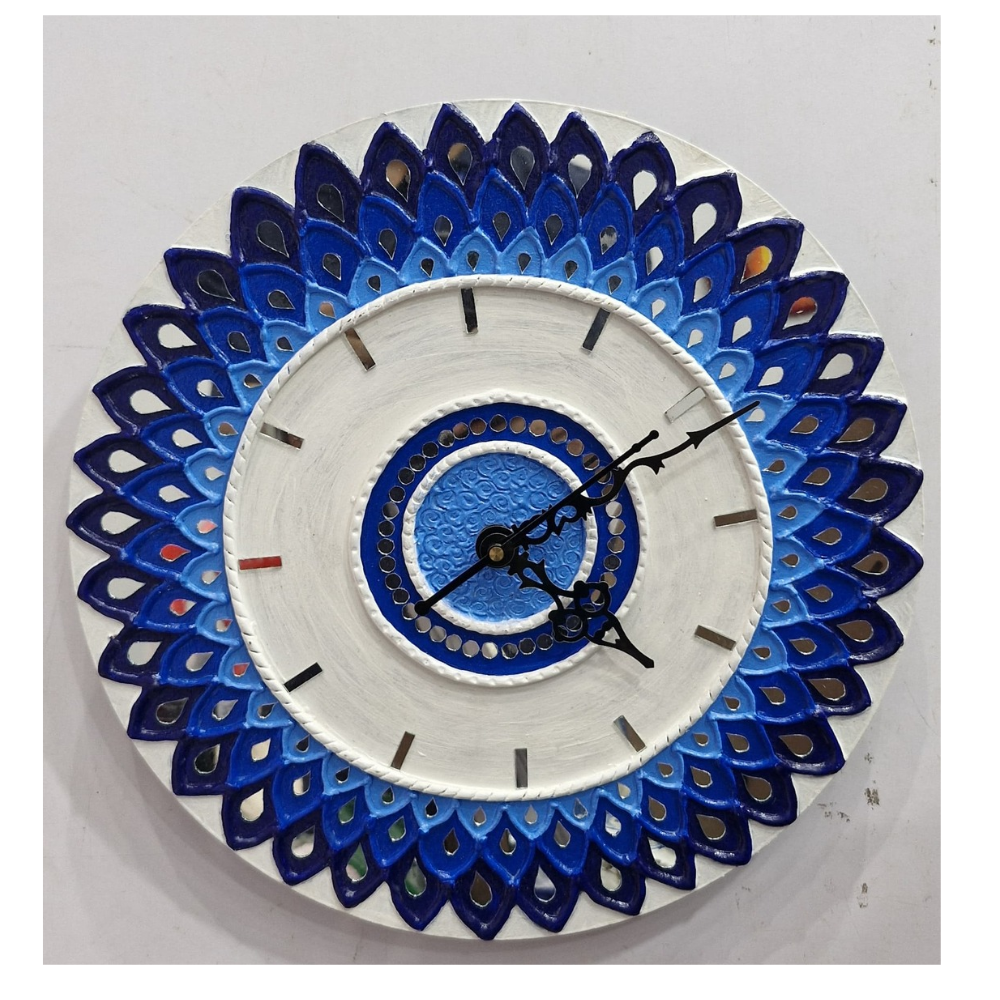 Elegant Handmade Blue Mandala Wall Clock (12 inch)
