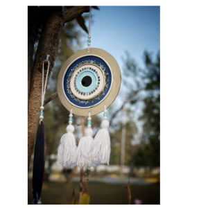 Handmade Evil Eye Wall Hanging Decor with Tassels (6 inch)