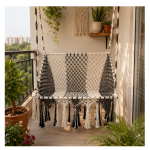 Elegant Black And White Macramé Swing Chair for Balcony And Home Decor