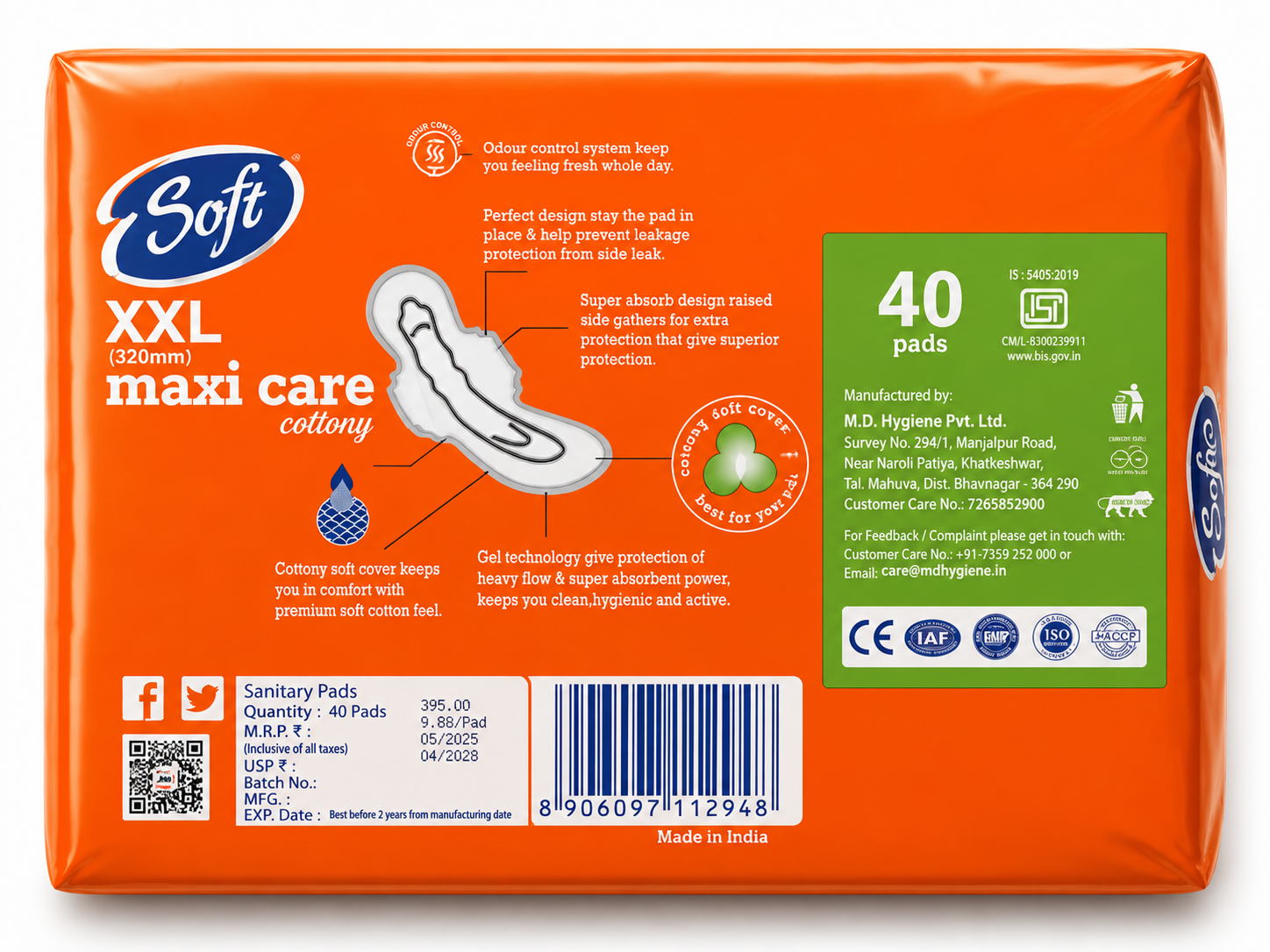 Soft Maxi Care Cottony XXL Sanitary Pads – 40 Pads ( 320 mm )