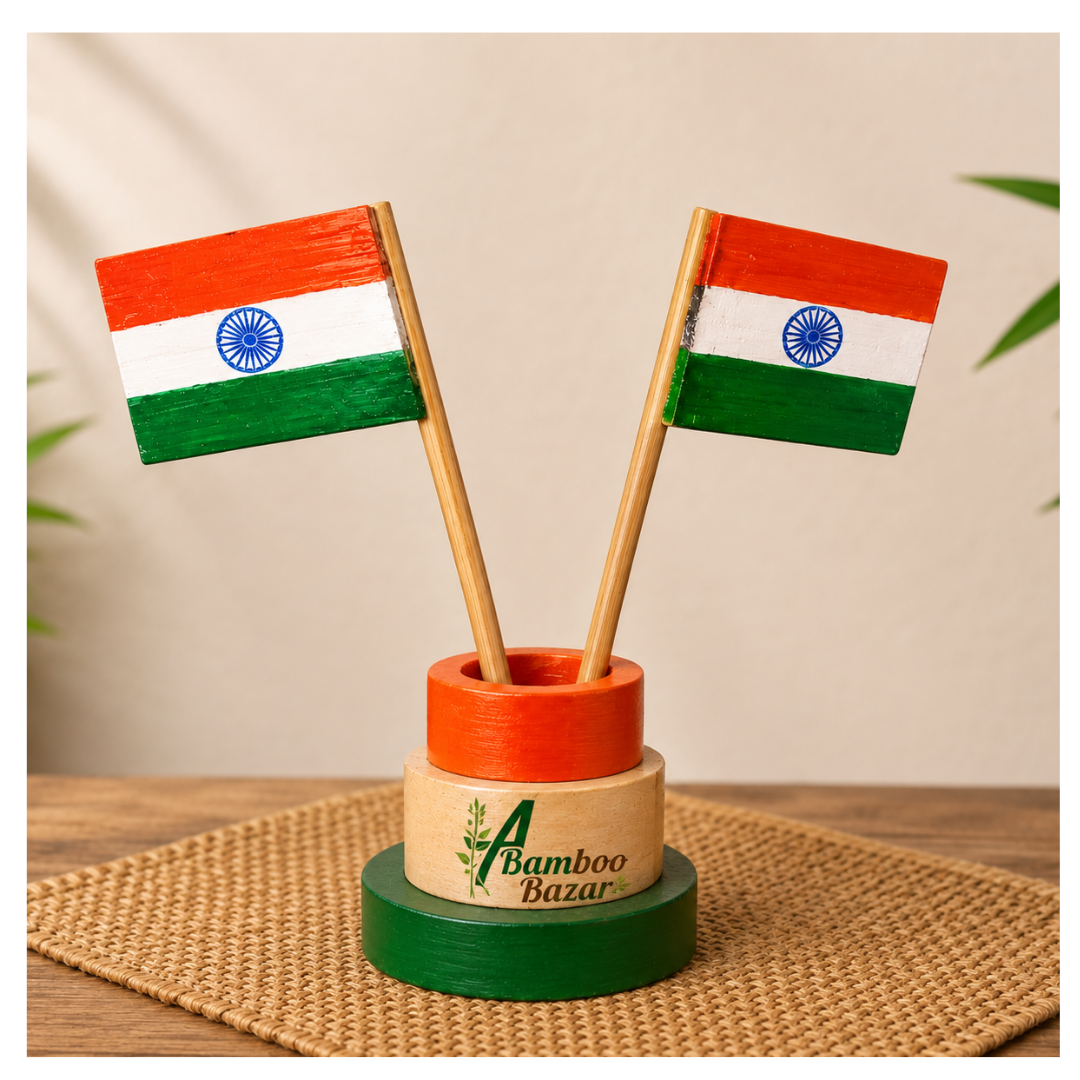 Bamboo Tricolor Double Flag Stand IN