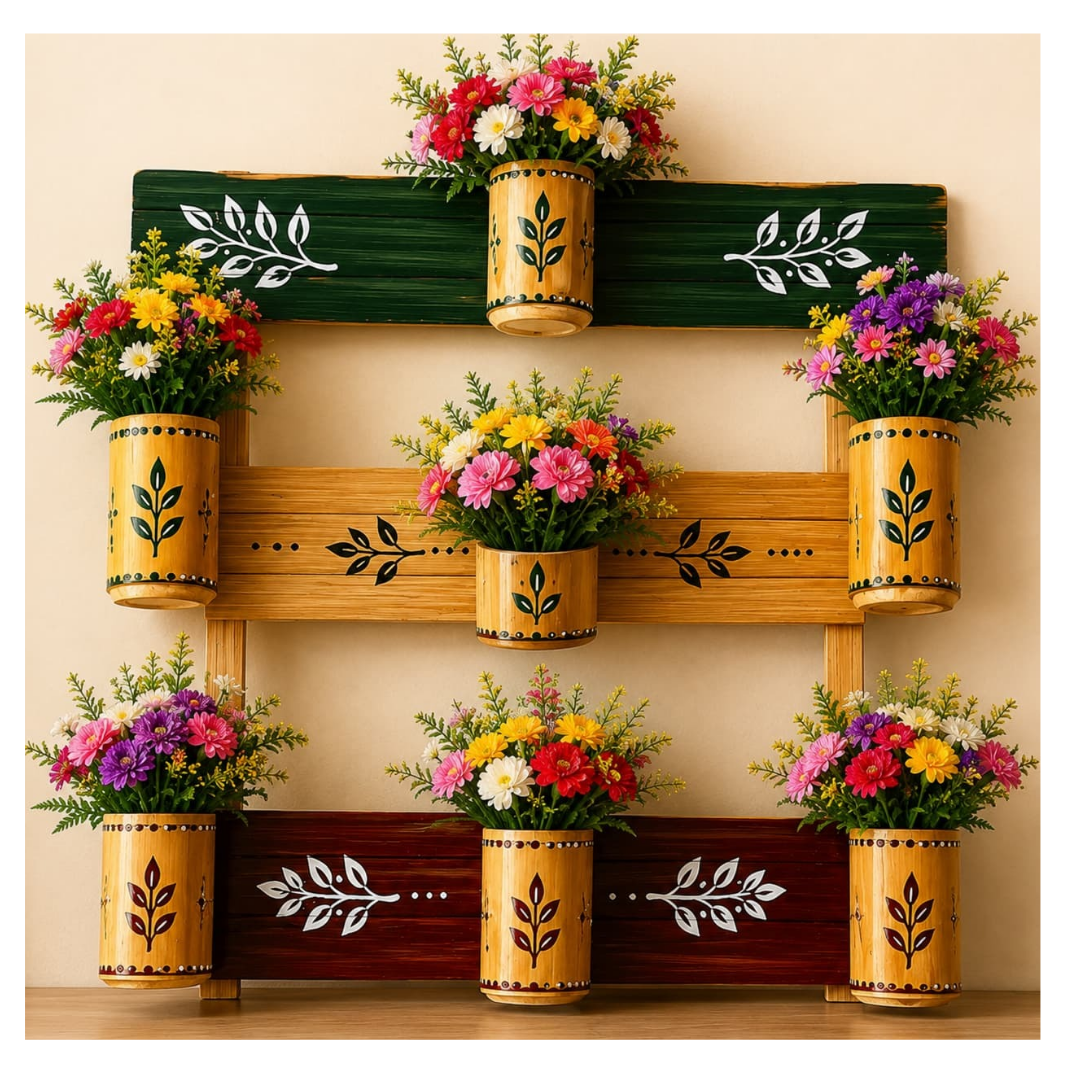 Bamboo Wall Mounted Flower Pot And Decorative Wall Hanging