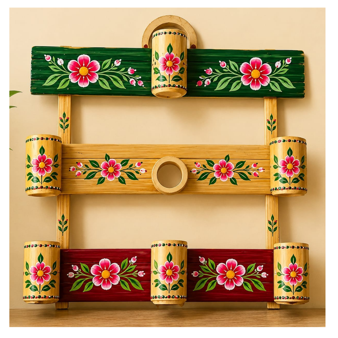 Handmade Bamboo Floral Wall Hanging And Flower Pot Set