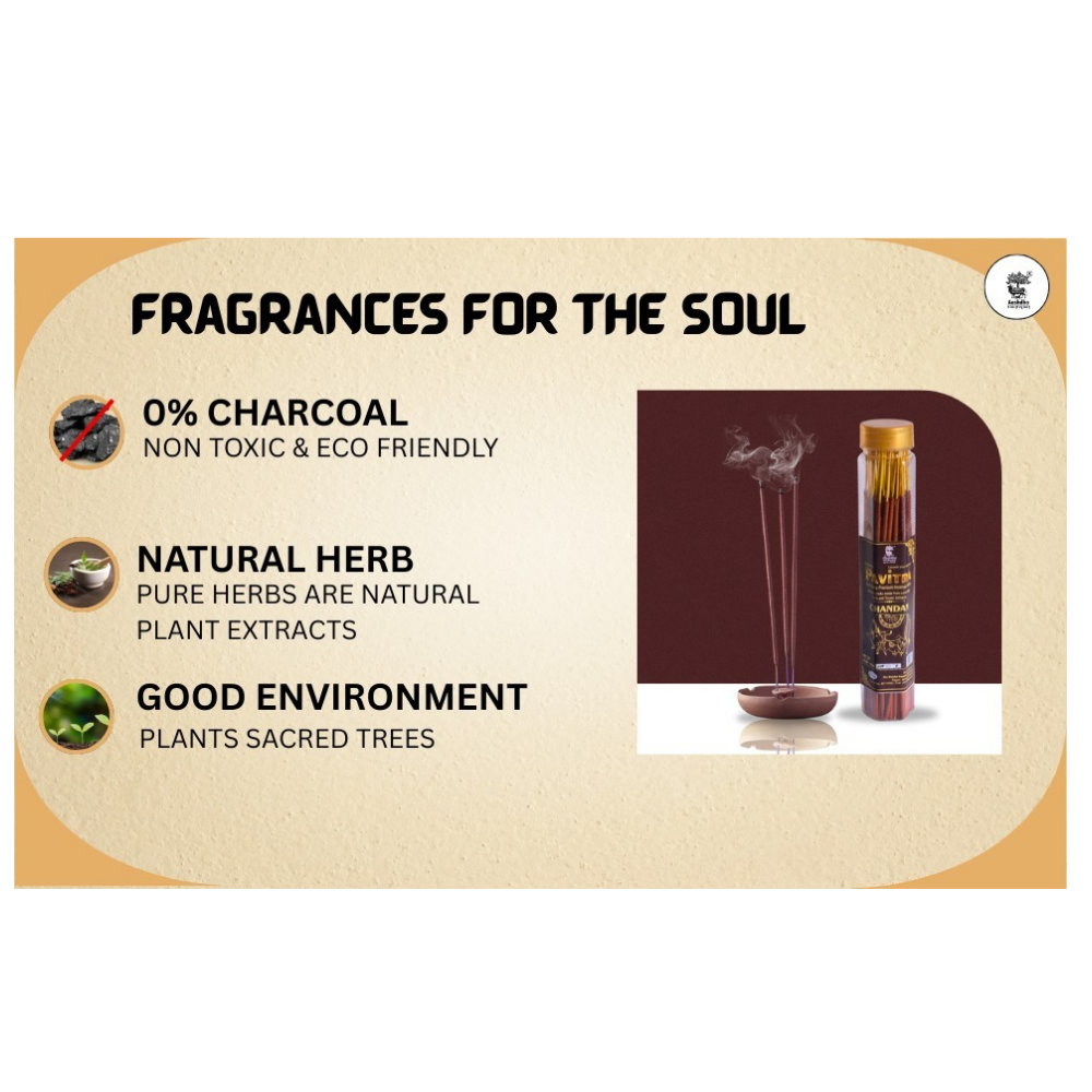 Aushdha Natural Chandan Cow Dung Incense Sticks And Herbal Premium Dhoop Batti