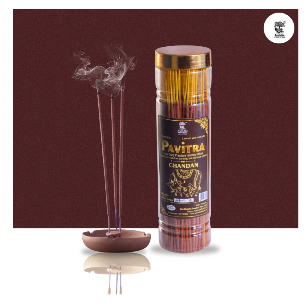 Aushdha Natural Chandan Cow Dung Incense Sticks And Herbal Premium Dhoop Batti