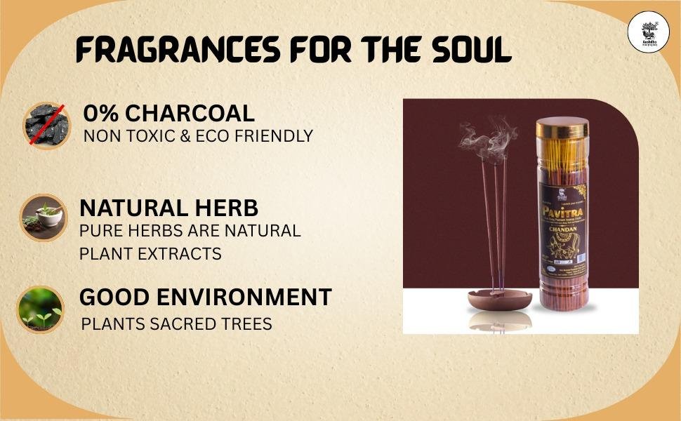 Aushdha Natural Chandan Cow Dung Incense Sticks And Herbal Premium Dhoop Batti
