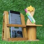 Eco-Friendly Bamboo Mobile Stand with Pen Holder